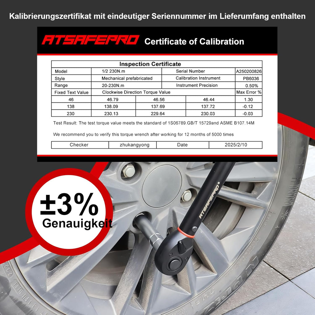 ATsafepro Drehmomentschlüssel 1/2 Zoll, Drehmomentschlüssel Auto 20-230 Nm mit 3/8 Zoll Adapter, hoh