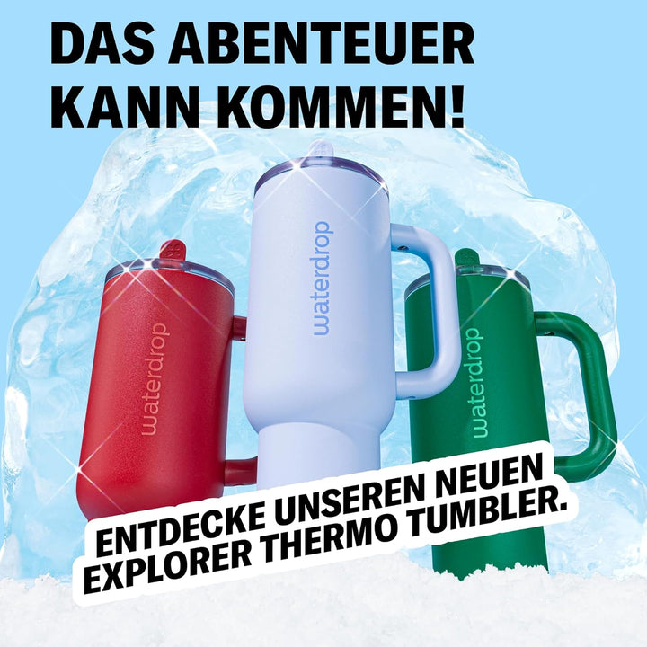 waterdrop® Thermobecher mit Strohhalm 1,1L – Auslaufsichere, robuste Trinkflasche mit aufklappbarem