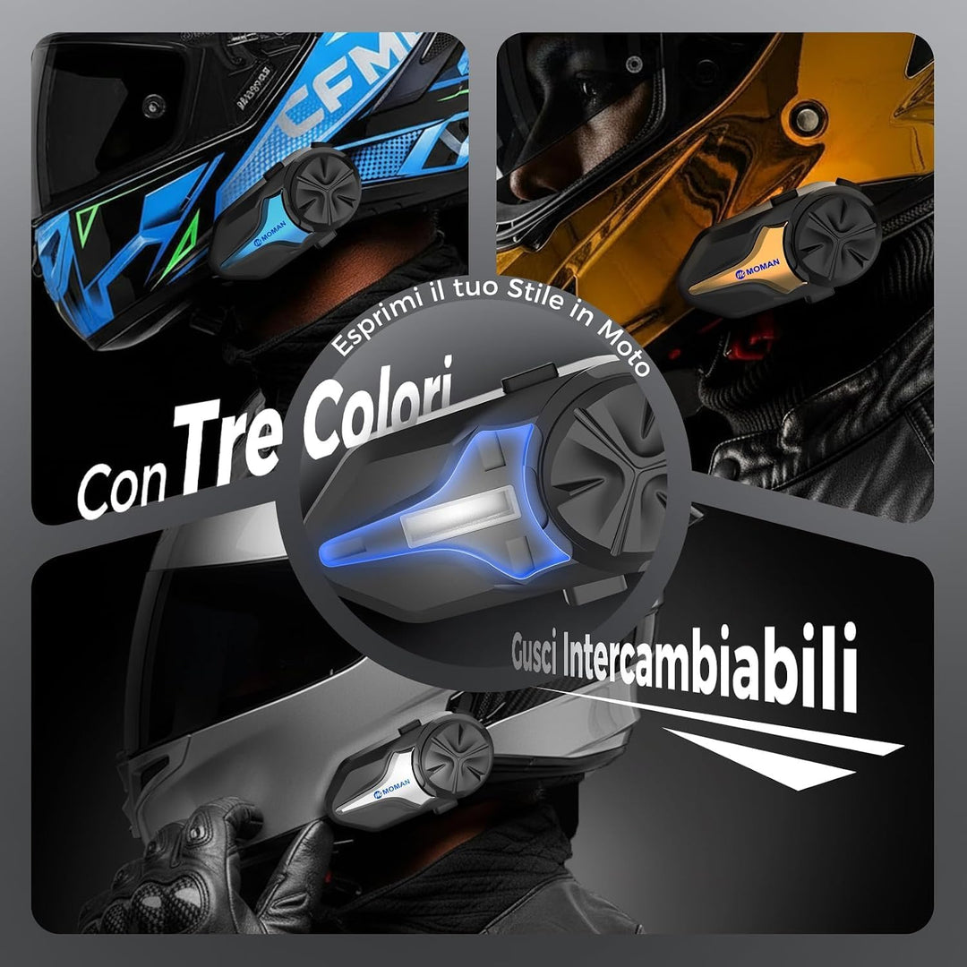 Moman CPX Mesh Motorrad Headset 2000m für 24 Motorräder (1PC) | Helm Intercom BT5.4, ENC/DSP/CVC Noi