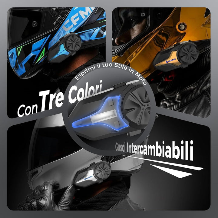 Moman CPX Mesh Motorrad Headset 2000m für 24 Motorräder (1PC) | Helm Intercom BT5.4, ENC/DSP/CVC Noi