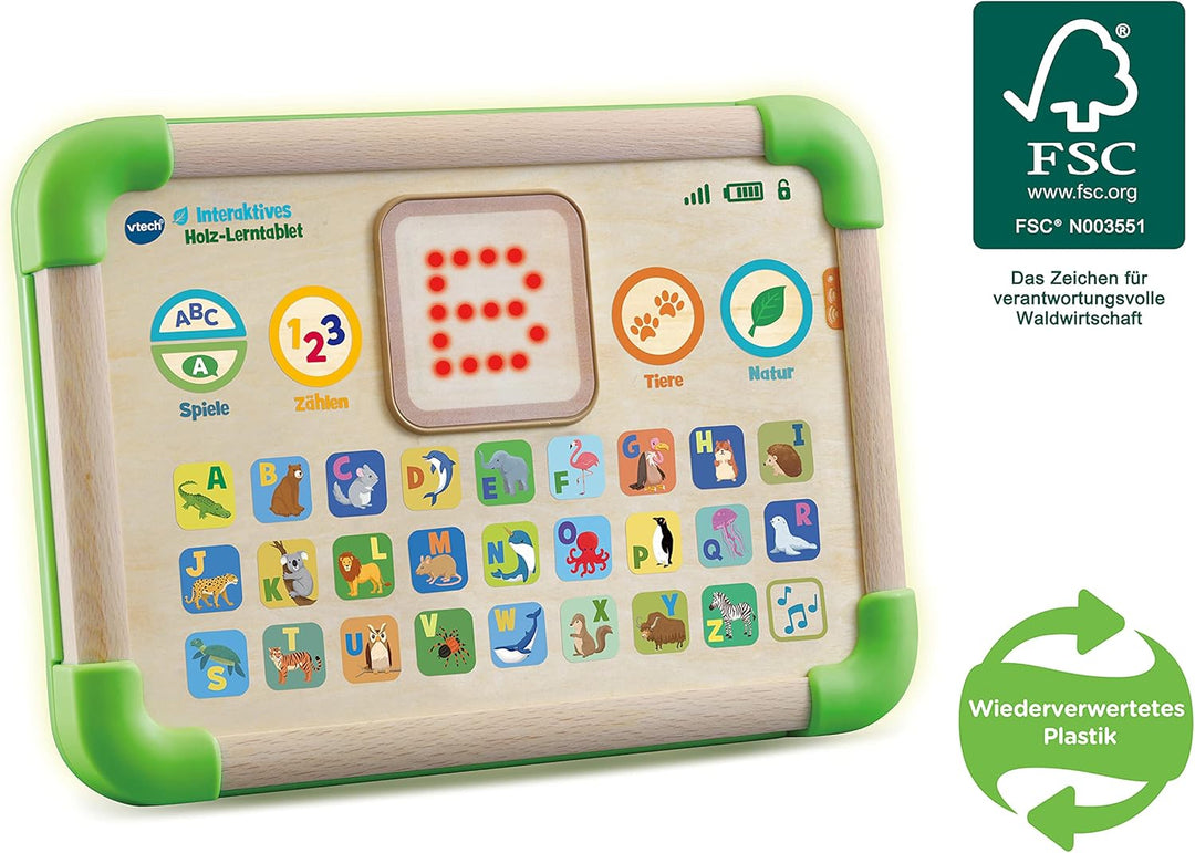 VTech Baby Interaktives Lerntablet – Umweltfreundliches Kindertablet aus FSC®-zertifiziertem Holz –