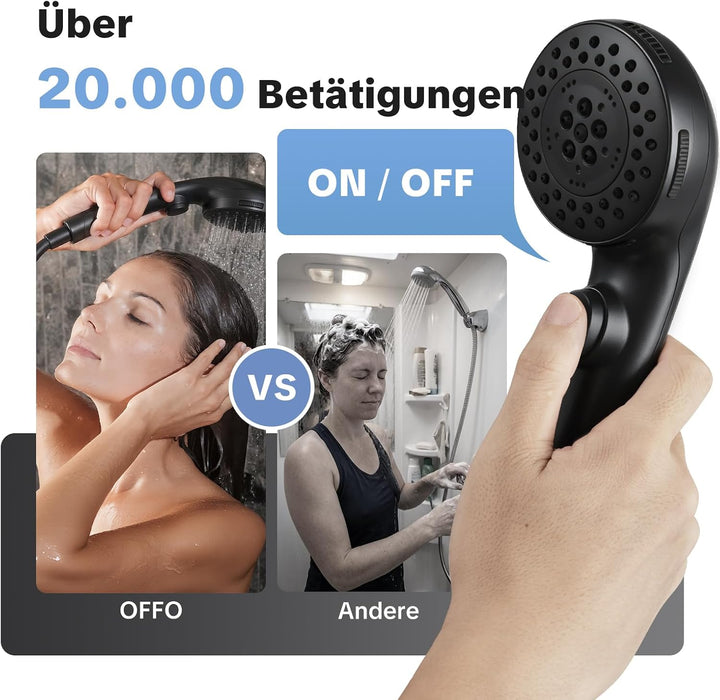 OFFO Duschkopf mit Duschschlauch 1,6m, Stoppfunktion Brausekopf Dusche mit 5 Strahlarten, Wasserspar