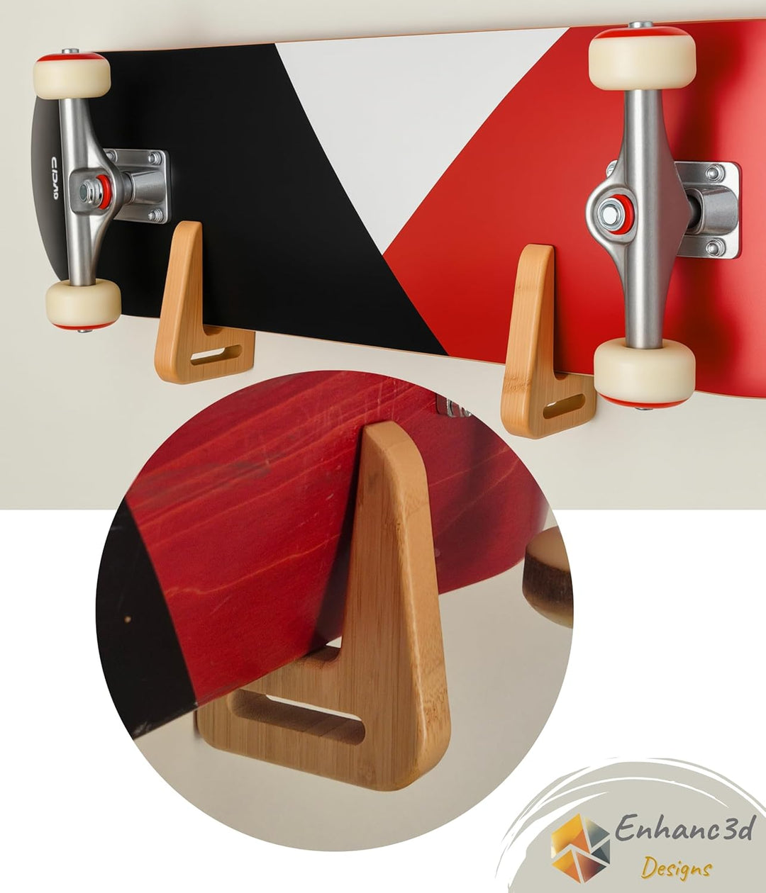 Skate-Wandhalter aus Bambusholz – Moderner und robuster Design – Skateboard-Wandhaken – Longboard-Wa