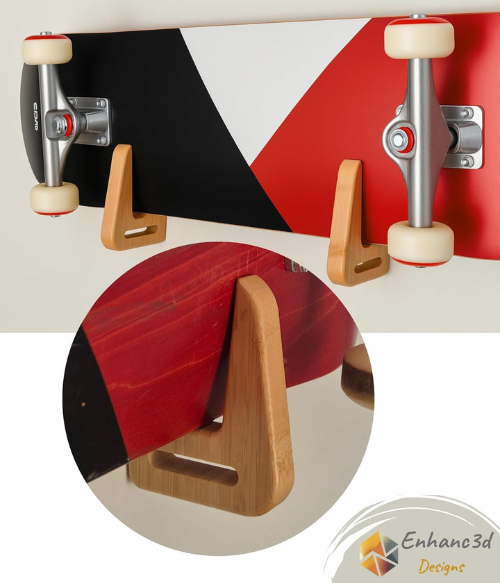 Skate-Wandhalter aus Bambusholz – Moderner und robuster Design – Skateboard-Wandhaken – Longboard-Wa