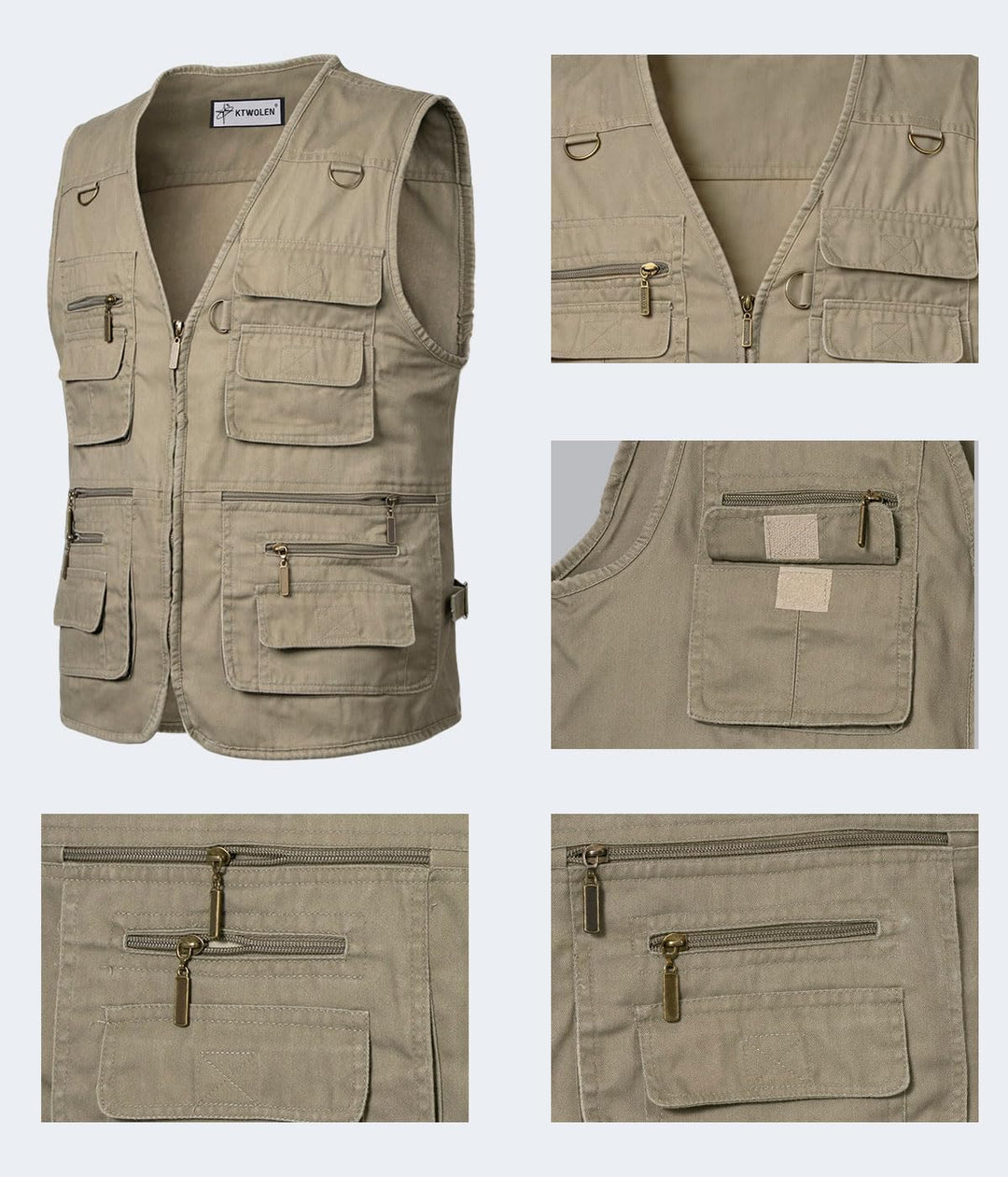 KTWOLEN Herren Outdoor Weste mit Multi-Taschened Anglerweste Jagd- und Angler Camping Wandern Weste
