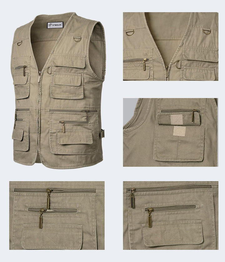KTWOLEN Herren Outdoor Weste mit Multi-Taschened Anglerweste Jagd- und Angler Camping Wandern Weste