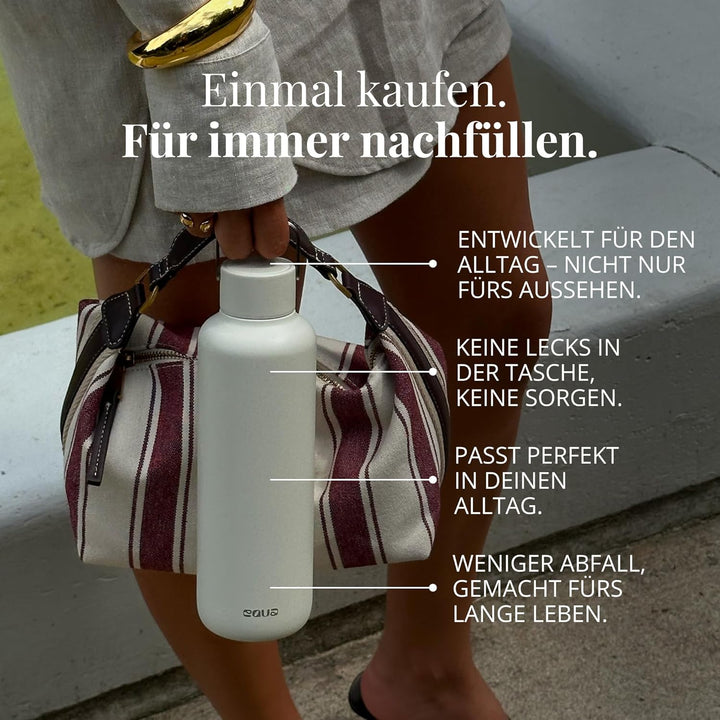 EQUA Timeless Isolierte Trinkflasche, doppelwandig, Edelstahl, 24 Stunden kalt oder bis zu 12 Stunde