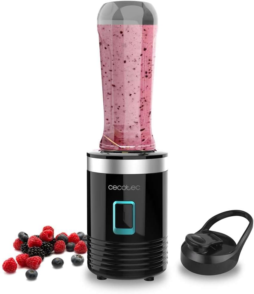 Cecotec Tragbarer Einzelstandmixer Power Titanium 300. 350W, zerkleinert Eis, 4 Klingen mit schwarze