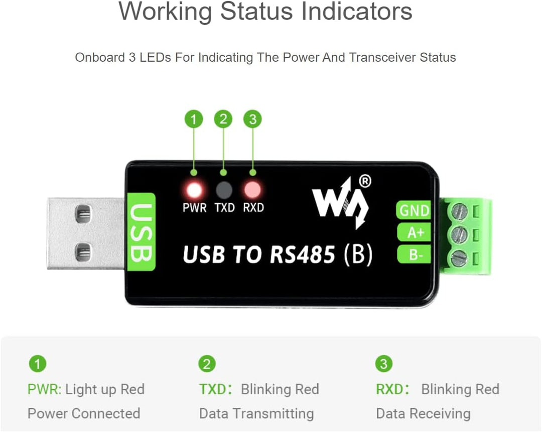 Waveshare Industrial USB to RS485 Converter with original CH343G and SP485EEN 300bps ~ 3Mbps Baudrat