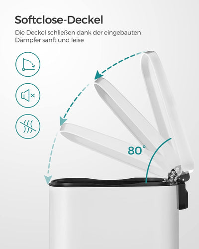 SONGMICS Mülleimer Küche, 50 Liter, Abfalleimer, Treteimer, mit Deckel, Softclose, Fusspedal, Stahl,