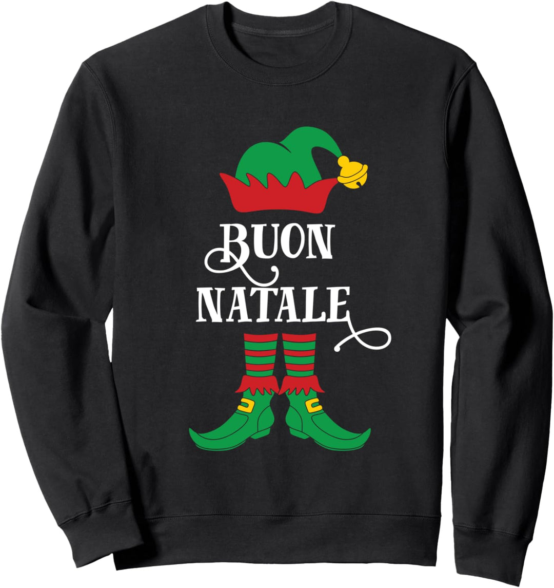 Buon Natale Elf Italienische Weihnachts-Kunst-Illustration Sweatshirt