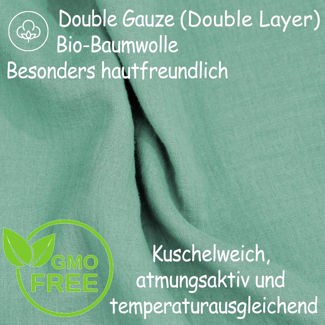 PinkZebra Baby Musselin - Bettwäsche 80 x 80 cm + 35 x 40 cm, Kinderbettwäsche aus ohne GMO 100% Bio