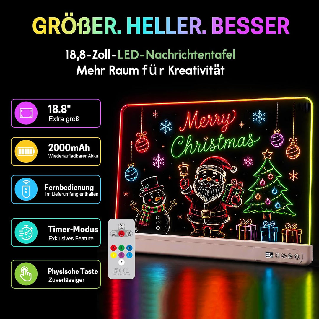 LED Zeichentafel Kinder 18.8 Zoll gross mit Timer &amp; Fernbedienung White, White