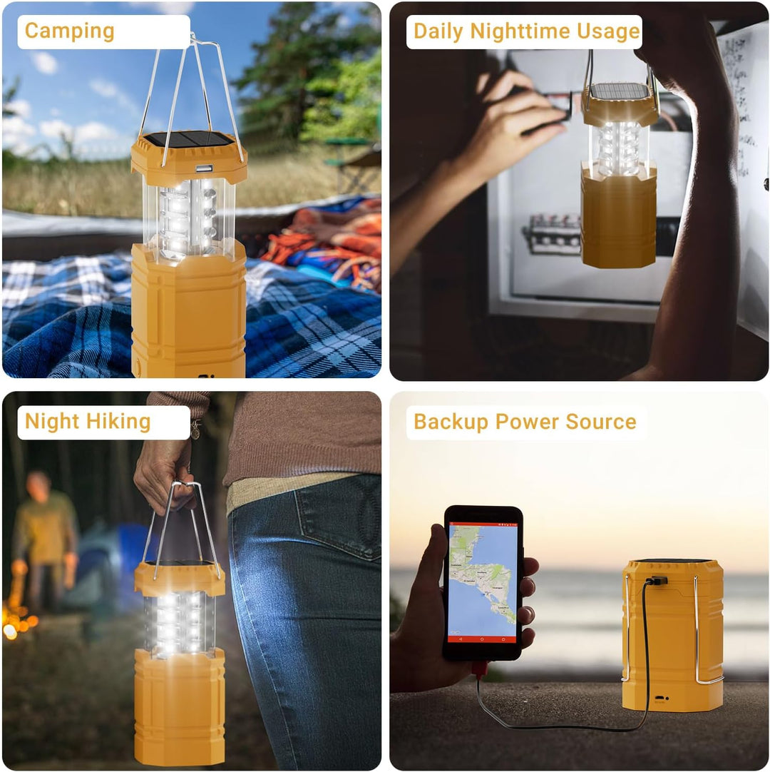 LED Campinglampe Solar, Wasserdicht LED Camping Laterne, Notfallleuchte mit Handkurbel, Eingebaute 3