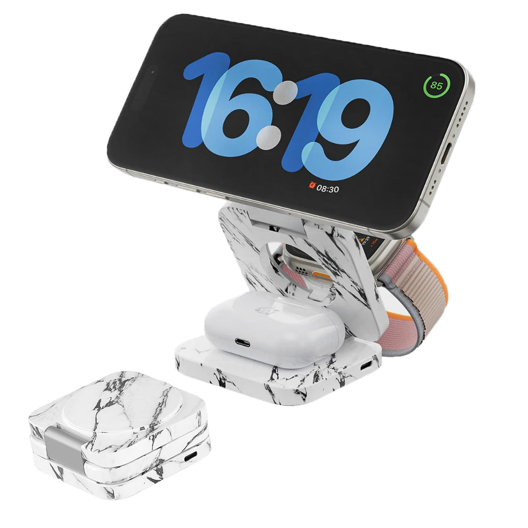 KU XIU Faltbar 3 in 1 Ladestation für Apple Watch und iPhone kompatibel mit MagSafe Ladegerät Indukt