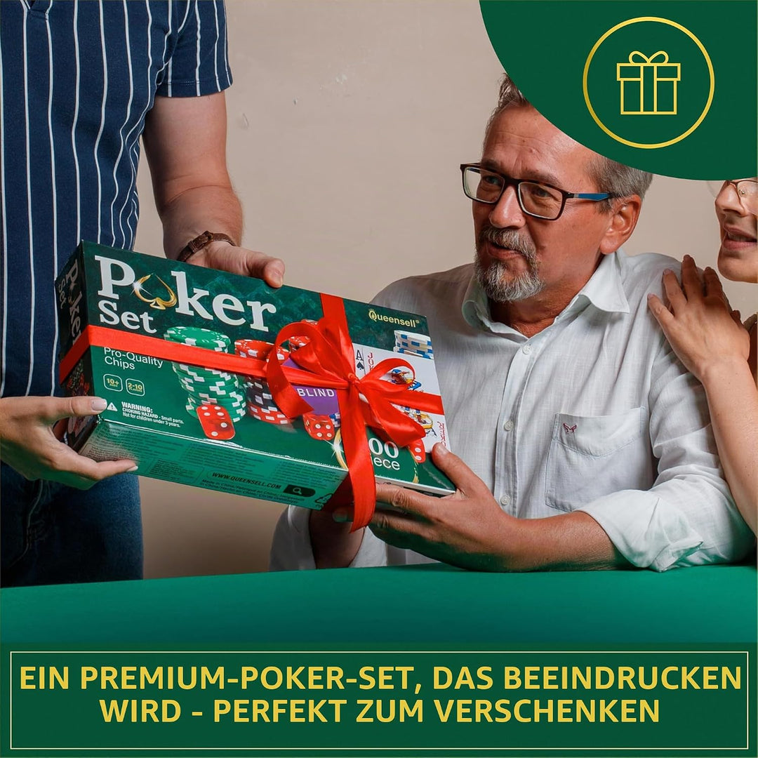 Queensell Pokerkoffer mit 300 Poker Chips für Texas Holdem – Profi Poker Set mit Aluminium Koffer, P