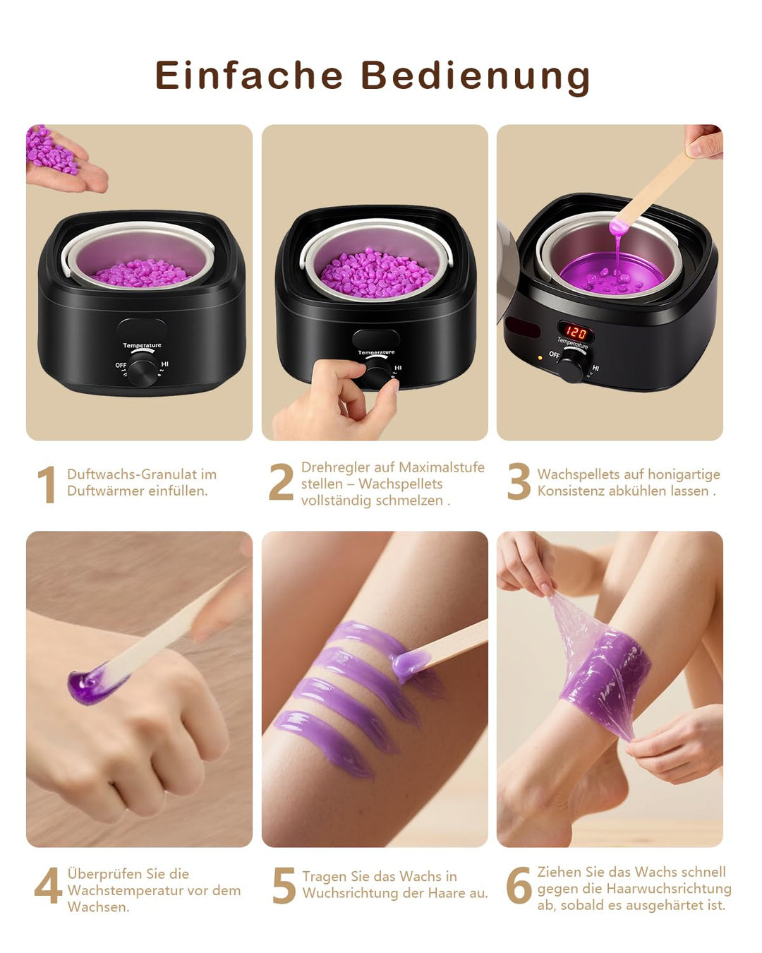 Waxing Set,Wachs Haarentfernung,Digitales Wachswärmer Wax Maschine Enthaarungswachs mit 400g Wax,20