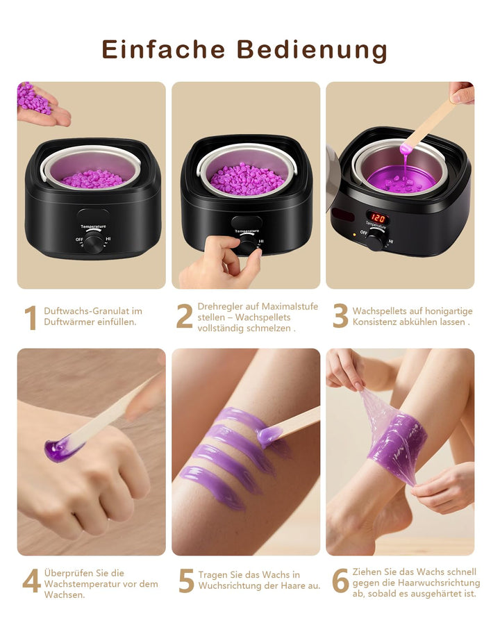 Waxing Set,Wachs Haarentfernung,Digitales Wachswärmer Wax Maschine Enthaarungswachs mit 400g Wax,20