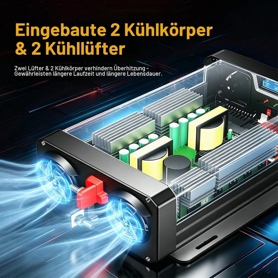 1000W Wechselrichter 12v auf 230v Reiner Sinus Spannungswandler Power Inverter KFZ Konverter mit LCD