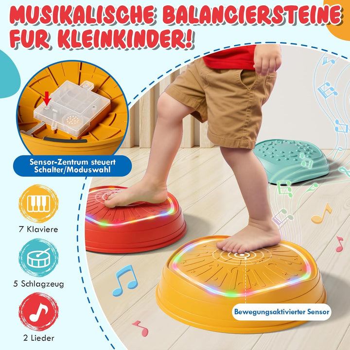 Lehoo Castle Balanciersteine für Kinder mit Lichtern und Musik, Stapelsteine Balance Steine Set Für