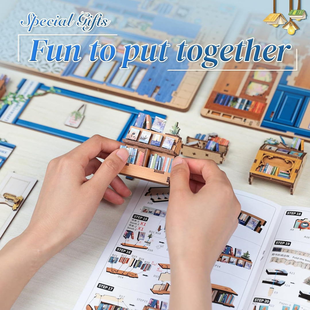 CUTEBEE DIY Book Nook - DIY Puppenhaus Häuser, Miniatur Haus Selber Bauen mit LED-Beleuchtung | Krea