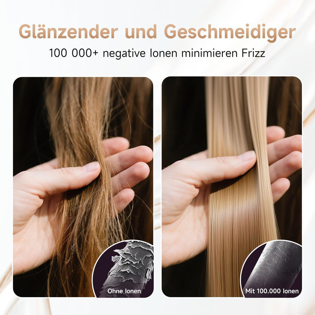 2-in-1-Glättbürste, mit eloxierten Aluminium-Zähnen und Verbrühschutz - Heizt gleichmässig für schön