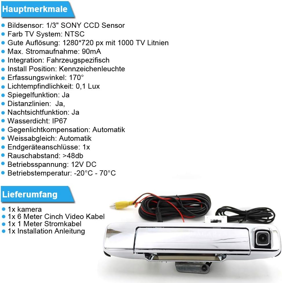 Wasserdicht 170° Nachtsicht Auto Kofferraum Griff Rückfahrkamera für Isuzu D-MAX DMAX 2012-2015 Einp