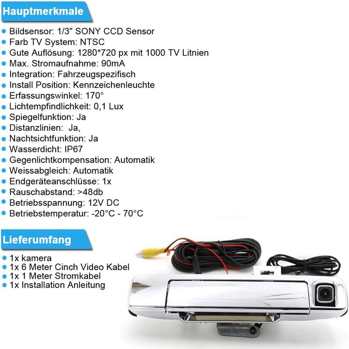Wasserdicht 170° Nachtsicht Auto Kofferraum Griff Rückfahrkamera für Isuzu D-MAX DMAX 2012-2015 Einp