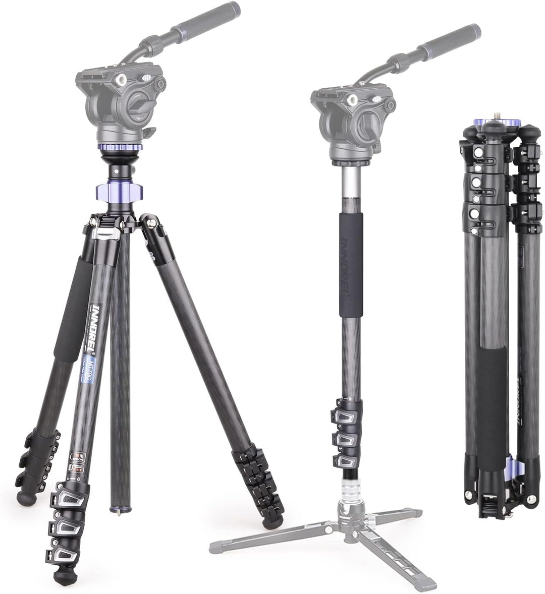 INNOREL MT70C Professionelle Stative mit Half Ball Leveller, ohne Fluidkopf, Videostativ-Kit aus Koh