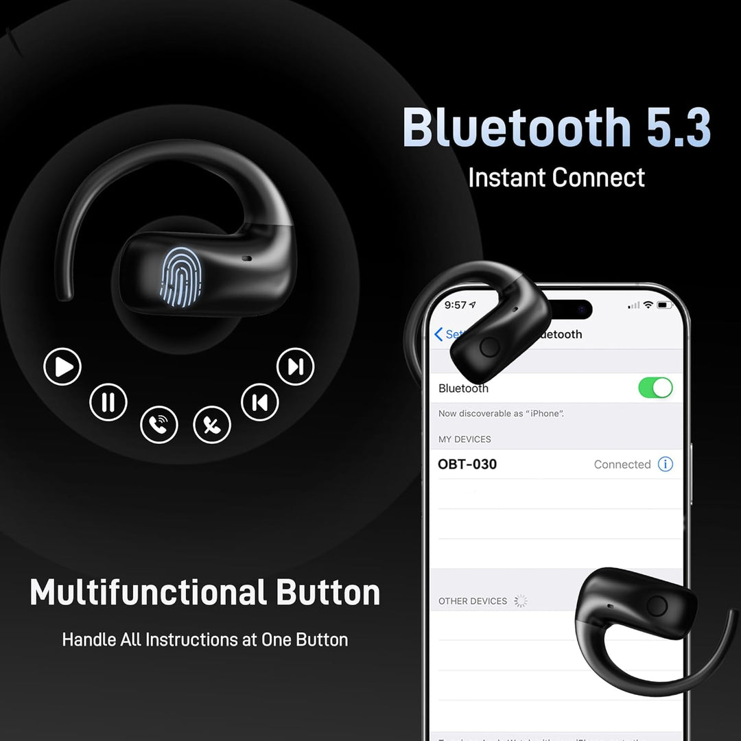 Wantek Open Ear Kopfhörer Bluetooth 5.3, Offene Kopfhörer Kabellos mit Mikrofon, HiFi-Sound Klare An