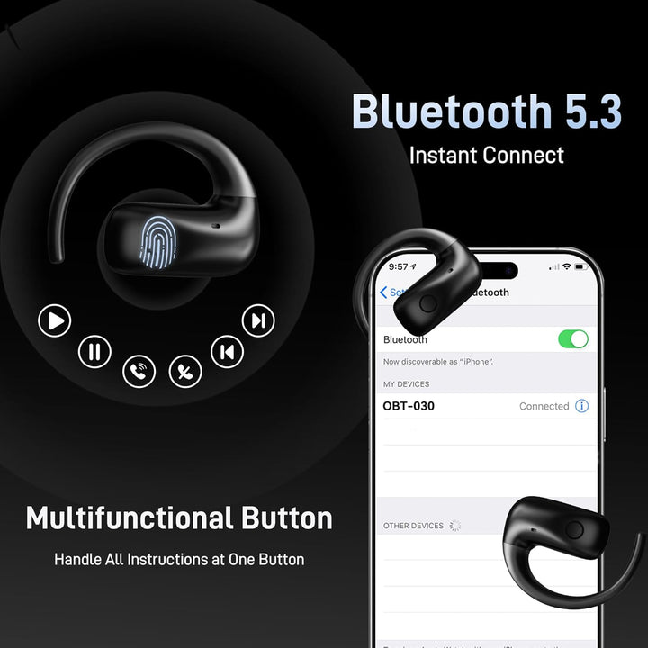 Wantek Open Ear Kopfhörer Bluetooth 5.3, Offene Kopfhörer Kabellos mit Mikrofon, HiFi-Sound Klare An