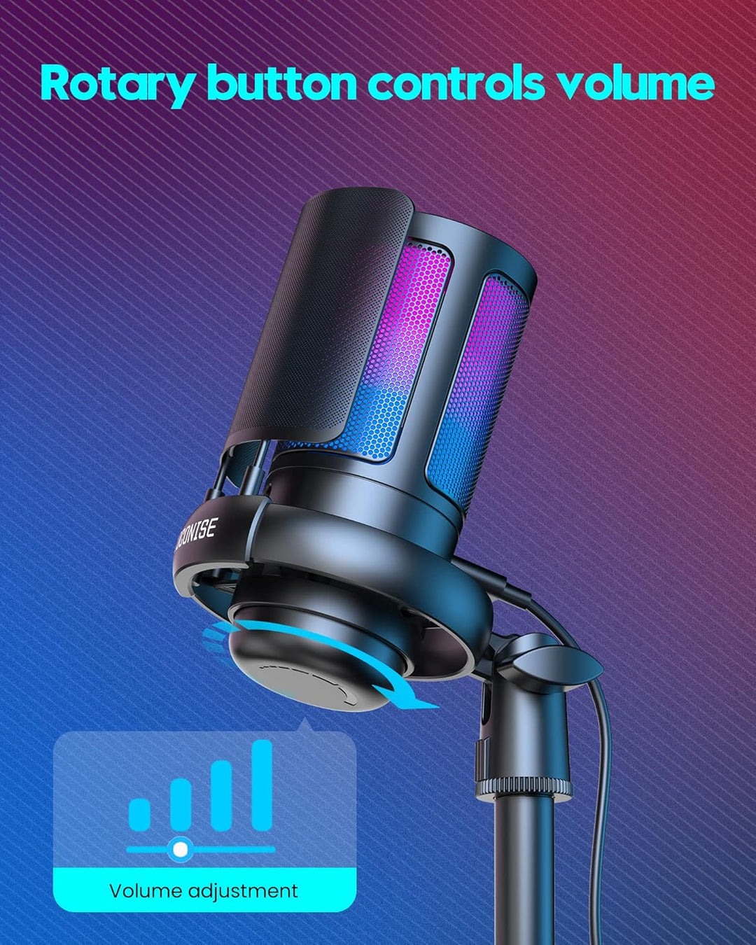 Gaming Mikrofon PC RGB, COCONISE, für Streaming Podcast Studio, USB Microphone für PS4 PS5 Mac, Ein-