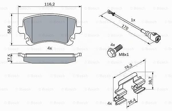 Bosch BP1018 Bremsbeläge - Hinterachse - ECE-R90 Zertifizierung - vier Bremsbeläge pro Set