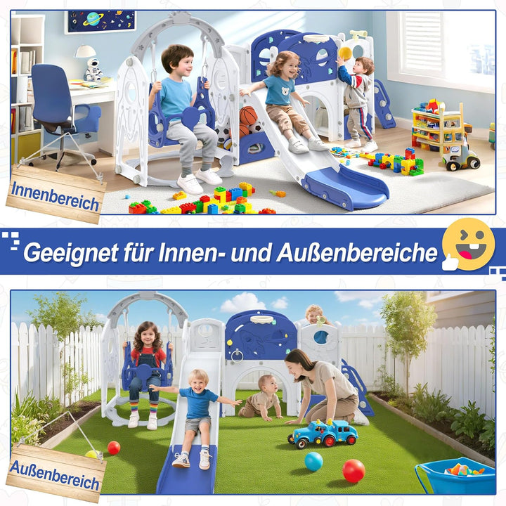 Aufun 7-in-1 Kinderrutsche für Kleinkinder, Multifunktionales Spielset mit Schaukel, Rutsche, Basket