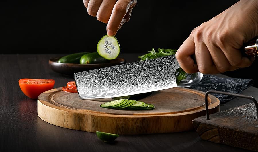 FANTECK Kochmesser Nakiri Küchenmesser Profi Messer Chefmesser 18 cm Allzweckmesser Damaskus Edelsta