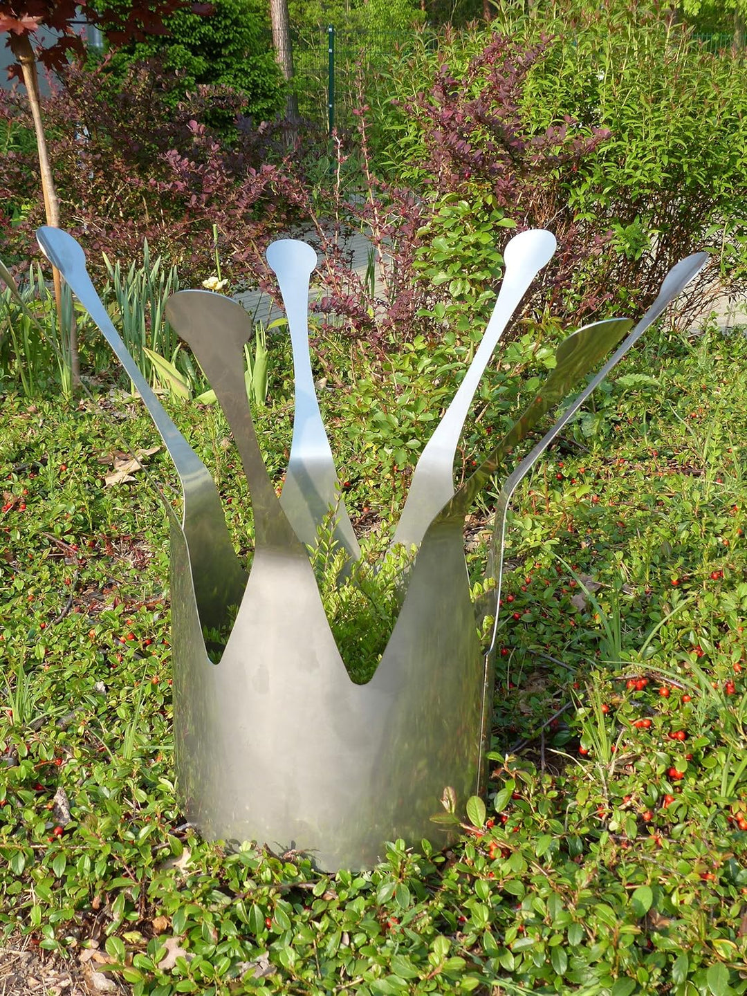 ARTTEC Design Krone, Übertopf, Pflanzkübel (Edelstahl-Deko) (Ø30 x H 60 cm), Ø30 x H 60 cm