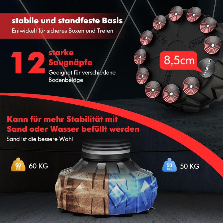 GYMAX Boxsack Stehend Erwachsene Jugendliche, 170 cm Freistehender Standboxsack mit auffüllbarer Sau