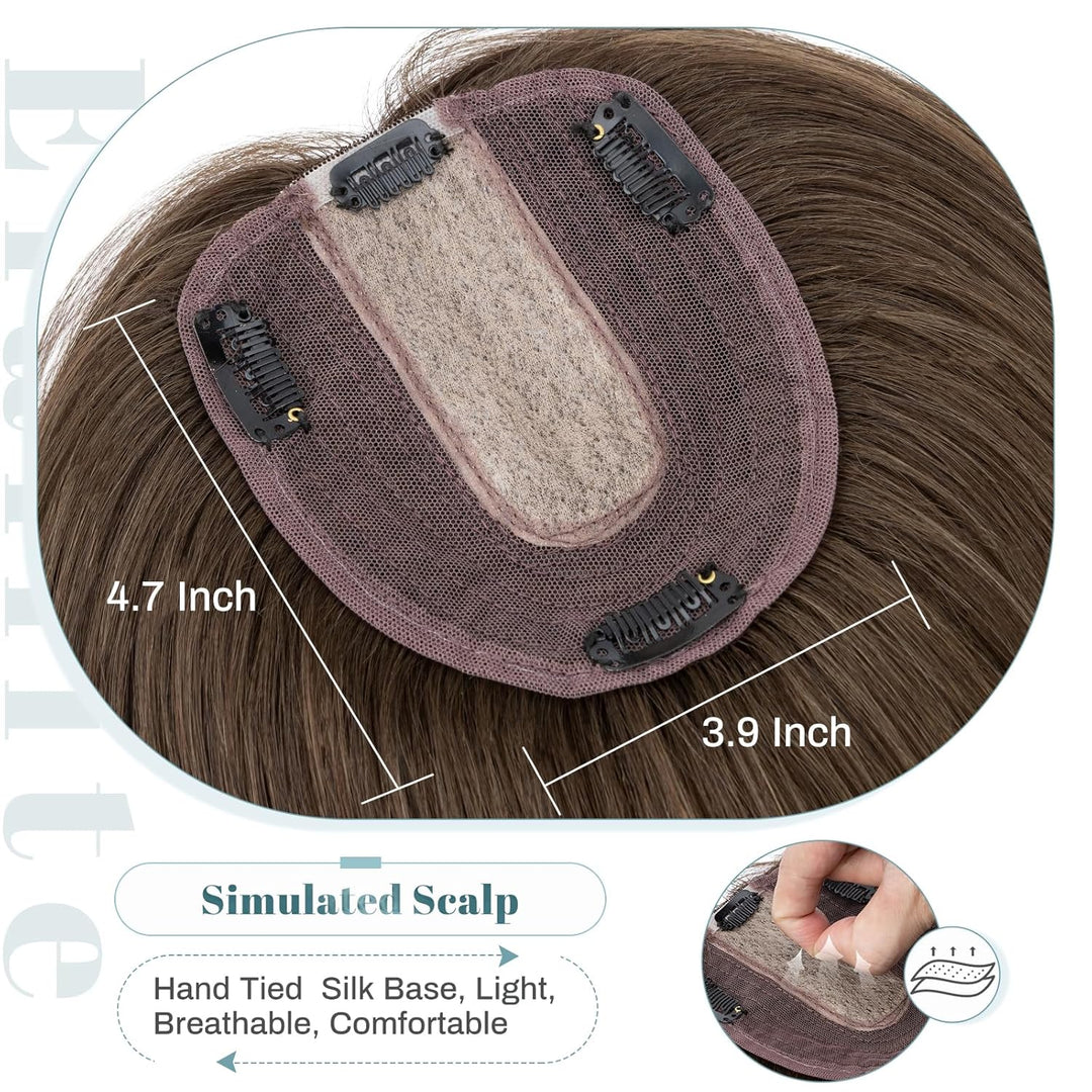 Elailite Topper Echthaar Damen, Topper Clip in Toupet Frauen, Seide Basis 130% Dichte Remy Silk Base