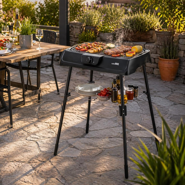 Elektrischer Tischgrill & Standgrill 2000W mit Edelstahl Grillrost | Balkongrill raucharm | Elektrog