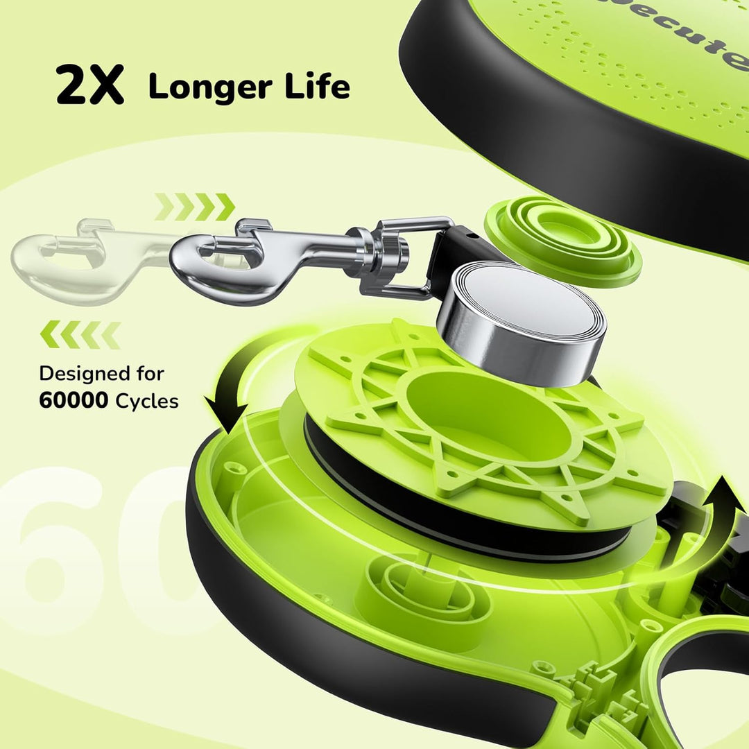 Pecute Hundeleine 5m, Verbesserte Kausichere Rollleine für Hunde, EIN-Knopf-Steuerung & Verwicklungs