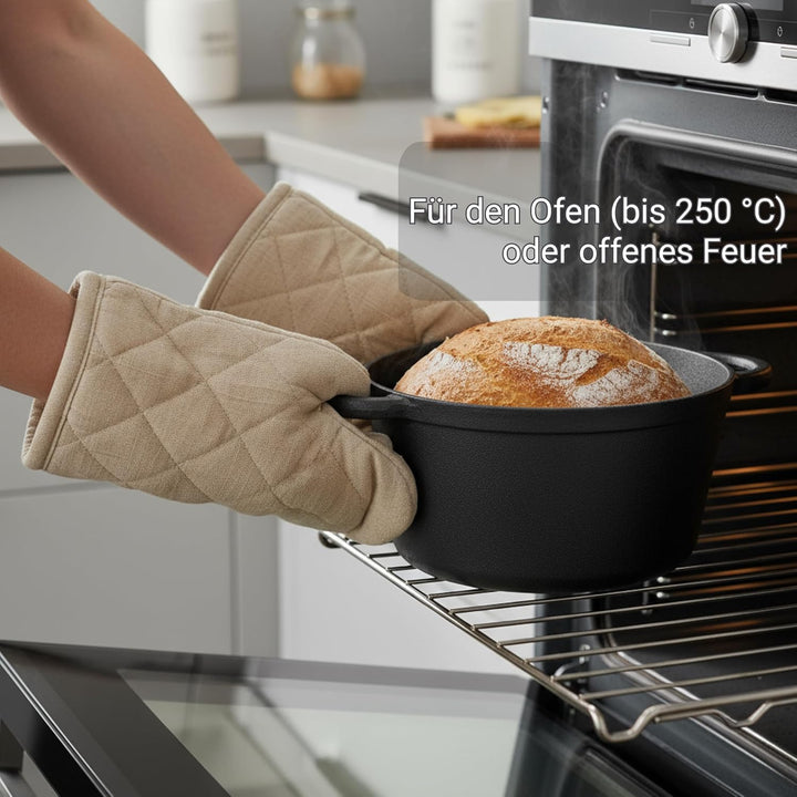 BIOL Gusseisen Topf mit Deckel Ø 25 cm 5L für Küche Backen Schmoren Braten Antihaftwirkung, für alle