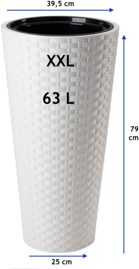 MELTOM Blumenkübel Rattan Optik Blumentopf mit Herausnehmbaren Einsatz aus Kunststoff (Weiss, XXL) X