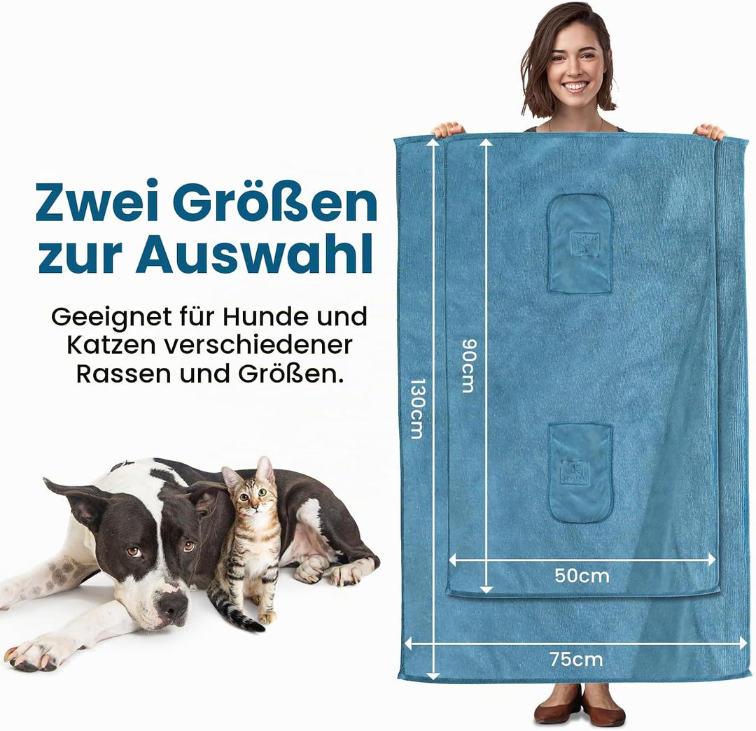 PETTOM 2 Stücke Hundehandtuch Extra Saugfähig, Hundehandtuch Grosse Hunde 130 * 75cm, Handtuch Hund