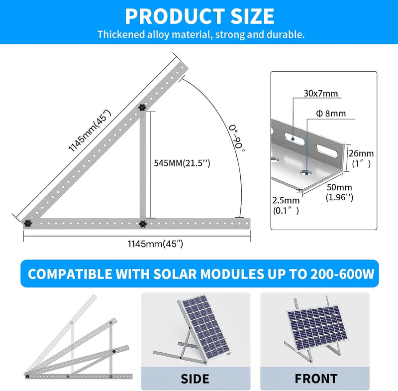 JOLIGAEA 45"Solarmodul Halterung, 2 Stück 1140MM Flachdach PV Solarmodul, Universal Solarmodul Flach