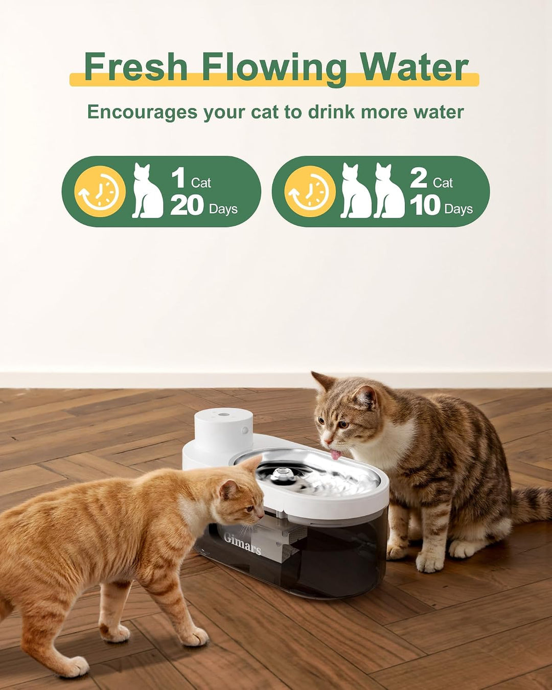 Gimars 4L UltraLeiser BPA-frei Katzenbrunnen Kabellos mit Bewegungsmelder, 5000mAh Akku, Trinkbrunne