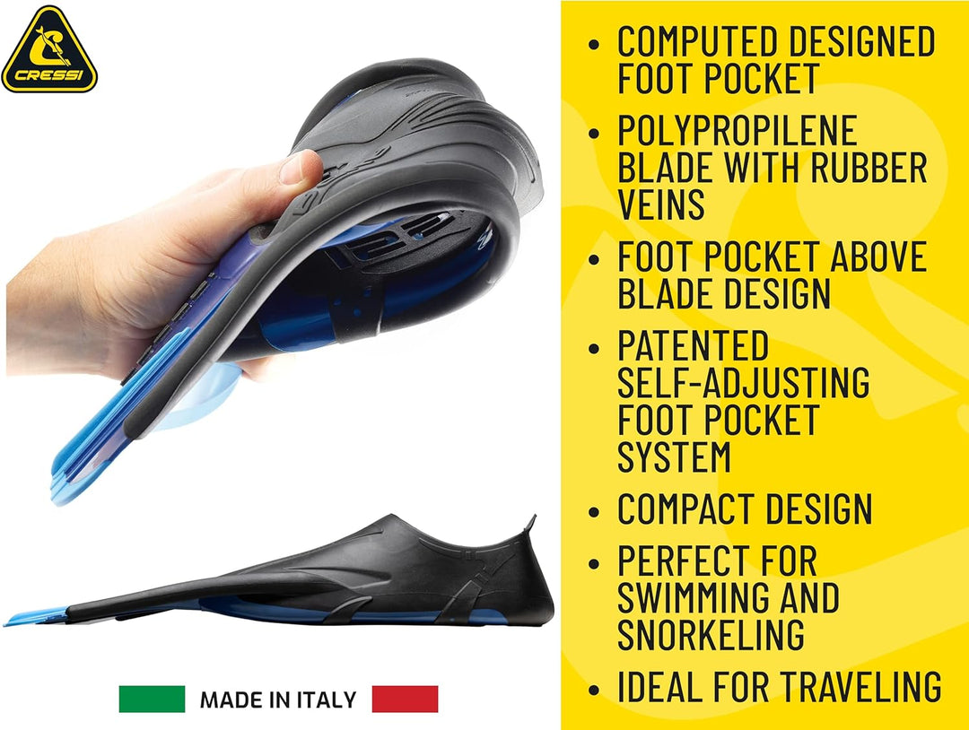 CRESSI Agua Short Fins - Self Adjusting Flossen für Schnorcheln, Schwimmen und Trainieren 35/36 Blau