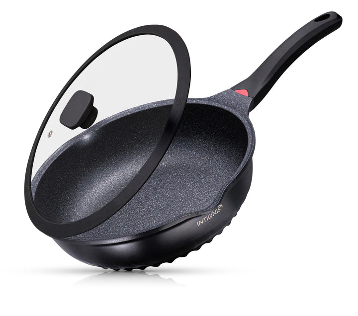 INTIGNIS Premium-Bratpfanne mit Deckel, Kratzfest, 28 cm, Extra Tief, Kompatibel mit allen Herdarten