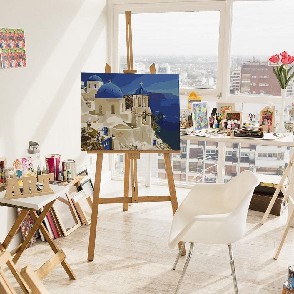 Artnapi Malen nach Zahlen Erwachsene mit Rahmen | DIY Handgemalt | Blick auf Santorin | Kit für Anfä