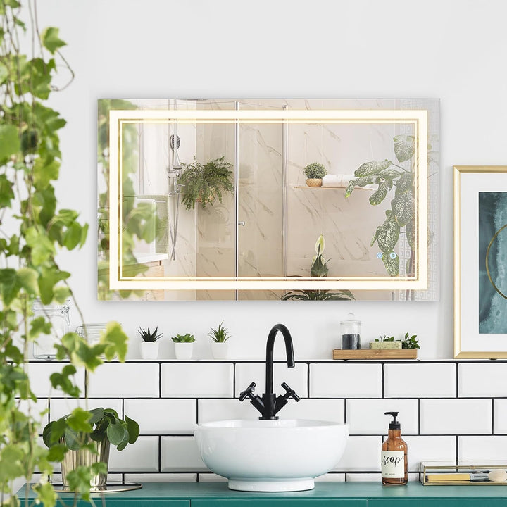 kleankin Badspiegel, Badezimmerspiegel mit LED-Beleuchtung, Wandspiegel mit Touchschalter, 3 Lichtfa