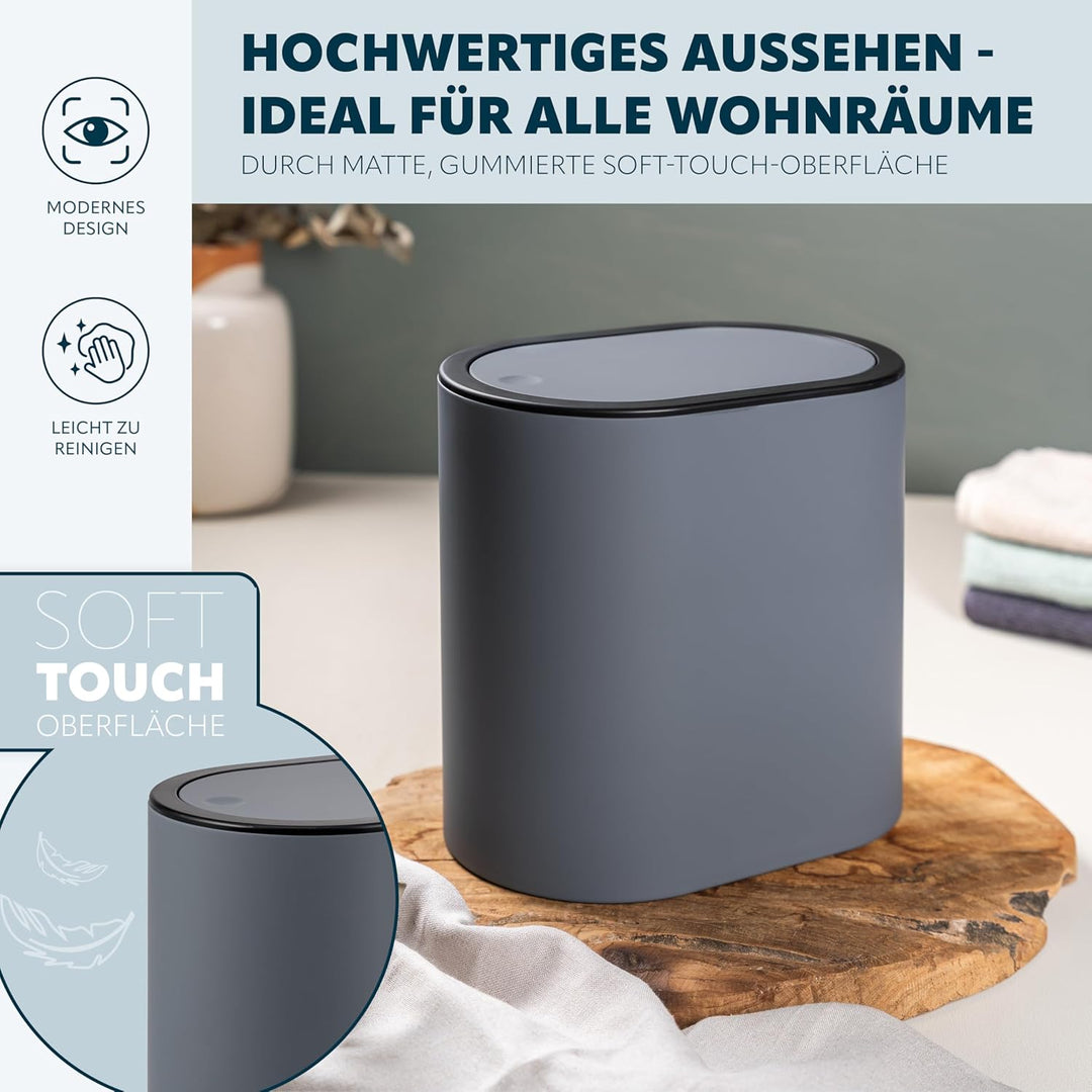 eluno ovaler Kosmetikeimer mit gummierter Softtouch-Oberfläche, Schwingdeckel & Schutzpads gegen Kra